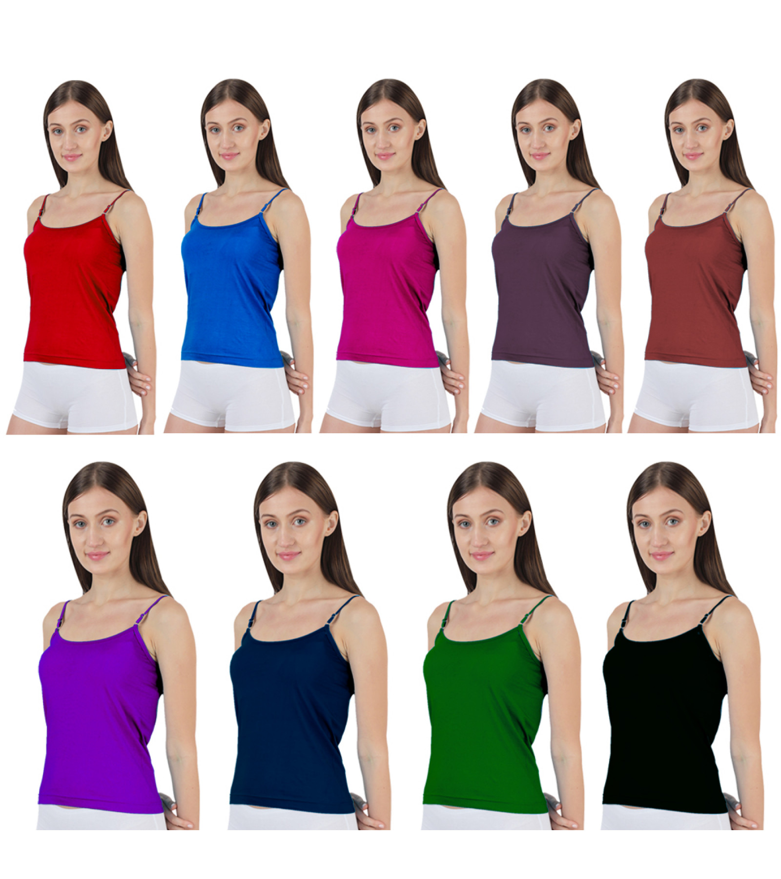 Vink Multicolor Womens Camisole Slip 9 Pack Combo | U Neck Design